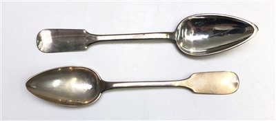 Lot 2038 - Two continental silver table spoons, 79g.
