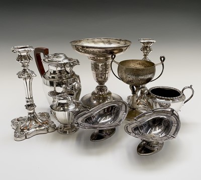 Lot 165 - An Arts and Crafts style silver plated twin...