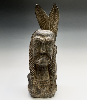 Lot 174 - A carved wood bust of a Native American Indian....