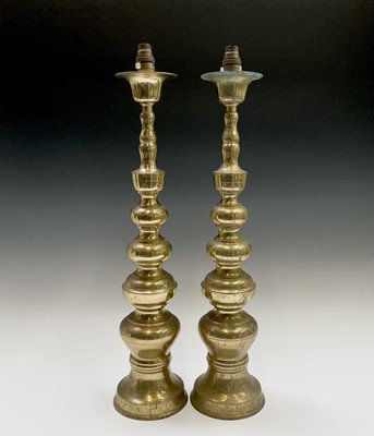 Lot 196 - A large pair of mid 20th century brass table...