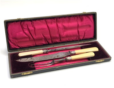 Lot 2003 - A silver mounted, bone handled carving set,...