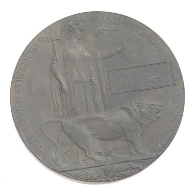 Lot 2675 - A first world war death plaque named to Henry...