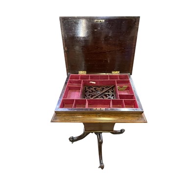 Lot 3042 - A Victorian rosewood work table, the hinged...