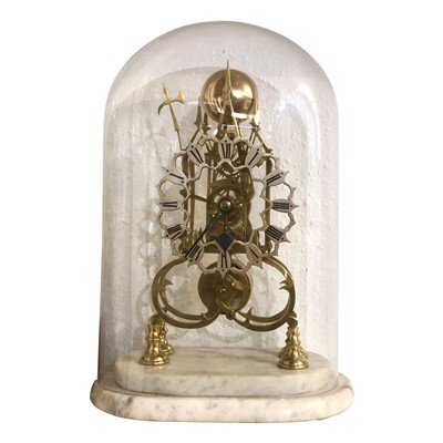 Lot 3002 - A brass single fusee striking skeleton clock...