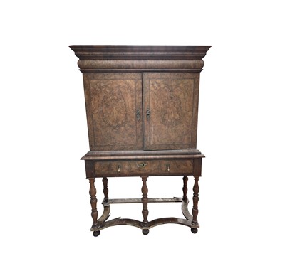 Lot 3051 - A walnut veneered cabinet on stand, early 18th...