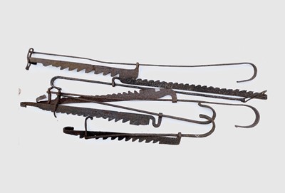 Lot 644 - Five wrought iron chimney cranes. Each approx....
