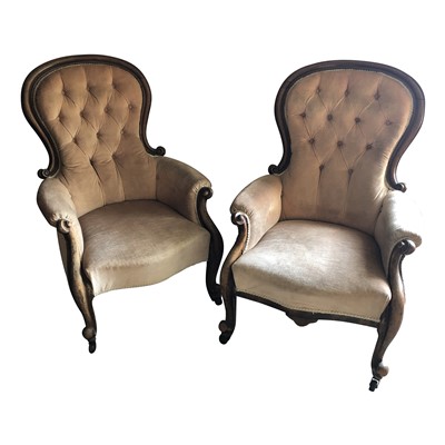 Lot 3369 - A Victorian spoon back buttoned armchair with...