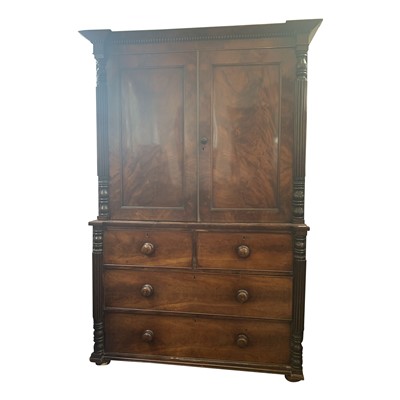 Lot 3371 - A George IV figured mahogany veneered linen...