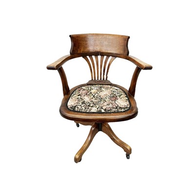Lot 3126 - A 1920s walnut framed swivel office chair,...