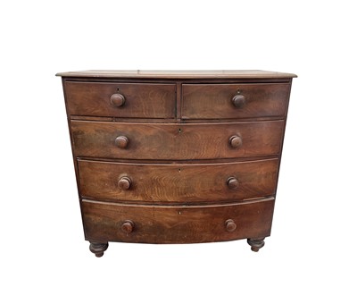 Lot 3129 - A Victorian mahogany bow front chest, of two...