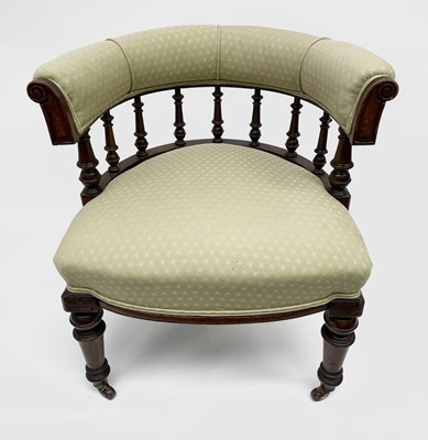 Lot 3131 - An Edwardian oak horseshoe-shaped armchair,...