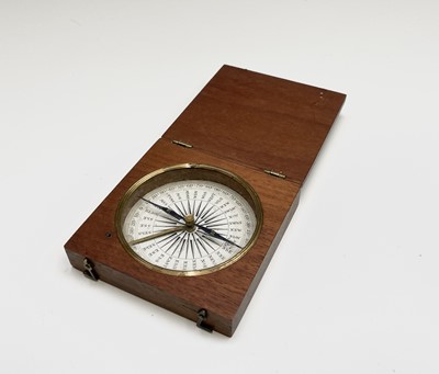 Lot 574 - A 19th century mahogany pocket travel compass,...