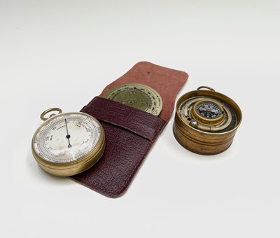 Lot 577 - A gilt metal cased pocket barometer and...