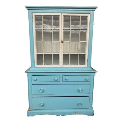 Lot 3301 - A Victorian blue painted pine kitchen cabinet,...