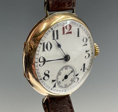 Lot 100 - A 9ct gold trench wristwatch 32mm diameter...