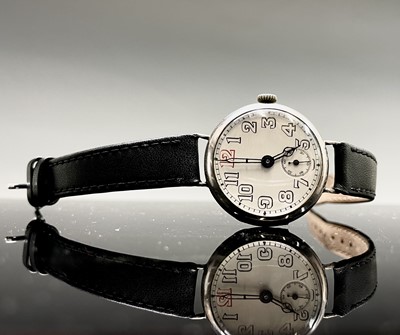 Lot 190 - A silver trench wristwatch 32.7mm diameter...
