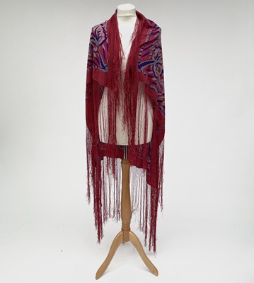 Lot 2818 - A 1920s Crysede hand-printed silk piano shawl,...