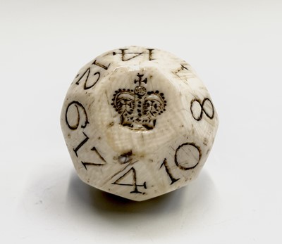 Lot 274 - A walrus ivory gambling ball or Teetotum,...