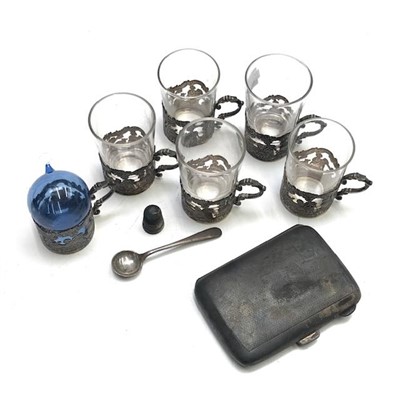 Lot 2123 - A set of six silver glass holders a silver...