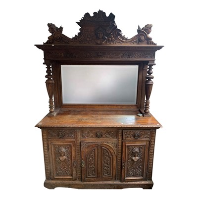 Lot 3327 - A Victorian carved oak mirror backed sideboard,...