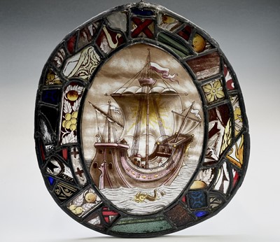Lot 105 - A Victorian lead lined stained glass oval...