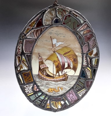 Lot 103 - A Victorian lead lined stained glass oval...
