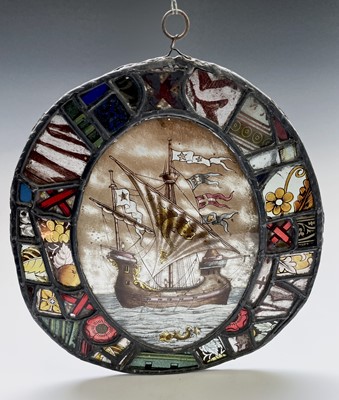 Lot 104 - A Victorian lead lined stained glass oval...
