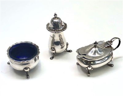 Lot 2021 - A Mappin & Webb silver three piece cruet,...