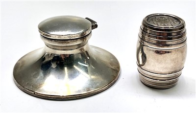 Lot 2023 - A silver pepper in the form of a barrel...