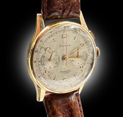 Lot 39 - An Helvetia 18ct gold cased chronograph...