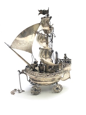 Lot 2040 - A continental silver nef in the form of a...