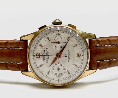 Lot 154 - A Coresa gold plated chronograph wristwatch 36....
