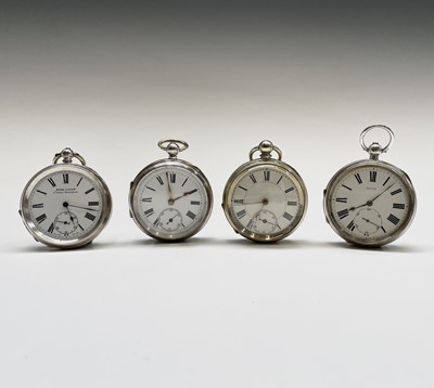 Lot 131 - Three silver key-wind open face pocket watches...