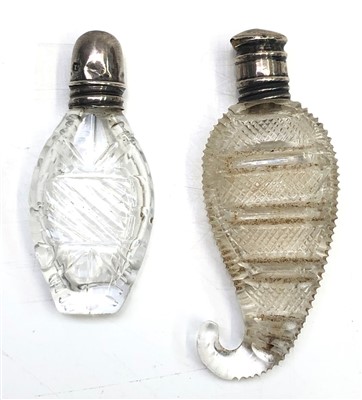 Lot 2042 - Two small Georgian cut glass scent flasks with...