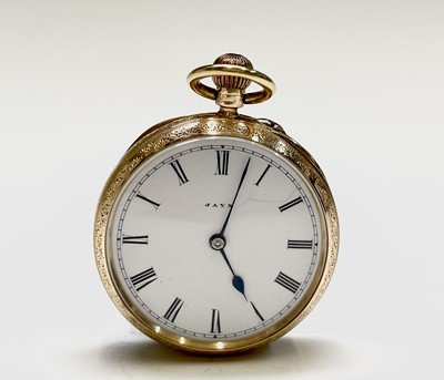 Lot 124 - An 18ct gold engraved keyless fob watch by...