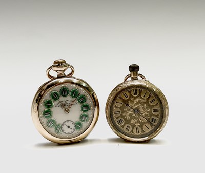 Lot 170 - An 18ct engraved gold keyless fob watch with...