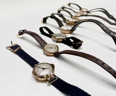 Lot 38 - Eight ladies gold cased wristwatches.