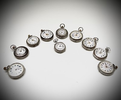 Lot 68 - Ten silver cased keyless fob watches each with...