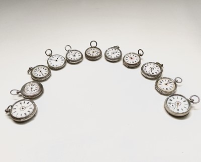 Lot 71 - Ten silver cased key-wind fob watches each...