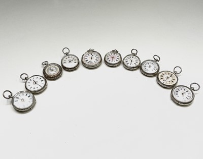 Lot 280 - Ten silver cased key-wind fob watches each...