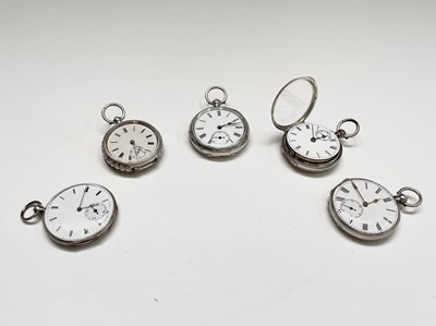 Lot 82 - Five silver key-wind fob watches each with...