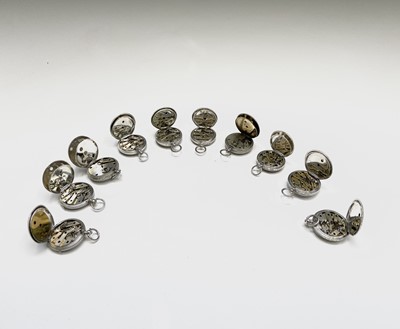 Lot 36 - Ten silver cased key-wind fob watches each...