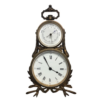 Lot 3012 - A French gilt metal clock barometer, late 19th...