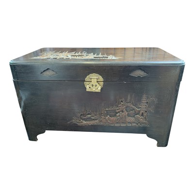Lot 3356 - A Chinese carved camphor wood chest, height...