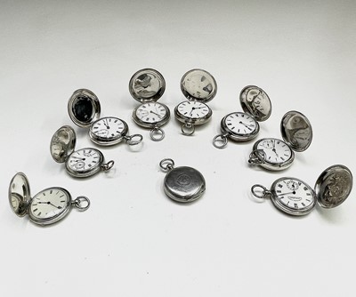 Lot 182 - Nine silver keyless full-hunter cased pocket...