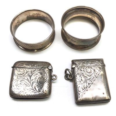 Lot 2033 - Two engraved silver vesta cases together with...