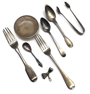 Lot 2034 - Two silver dessert forks, a Georgian silver...