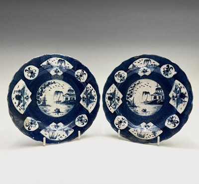 Lot 341 - A pair of Bow powder blue ground plates, circa...