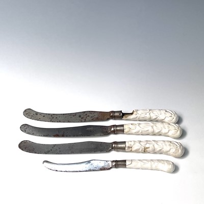 Lot 816 - Three Chelsea prunus moulded blanc de chine...