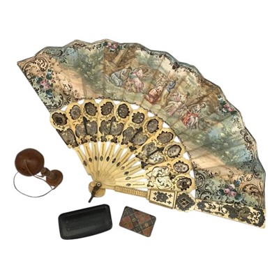 Lot 2789 - A 19th century French fan, a treen game and...